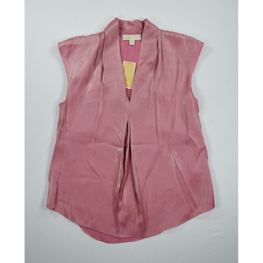 Michael Kors Women's Medium Sleveless Blouse Metallic Dusty Rose